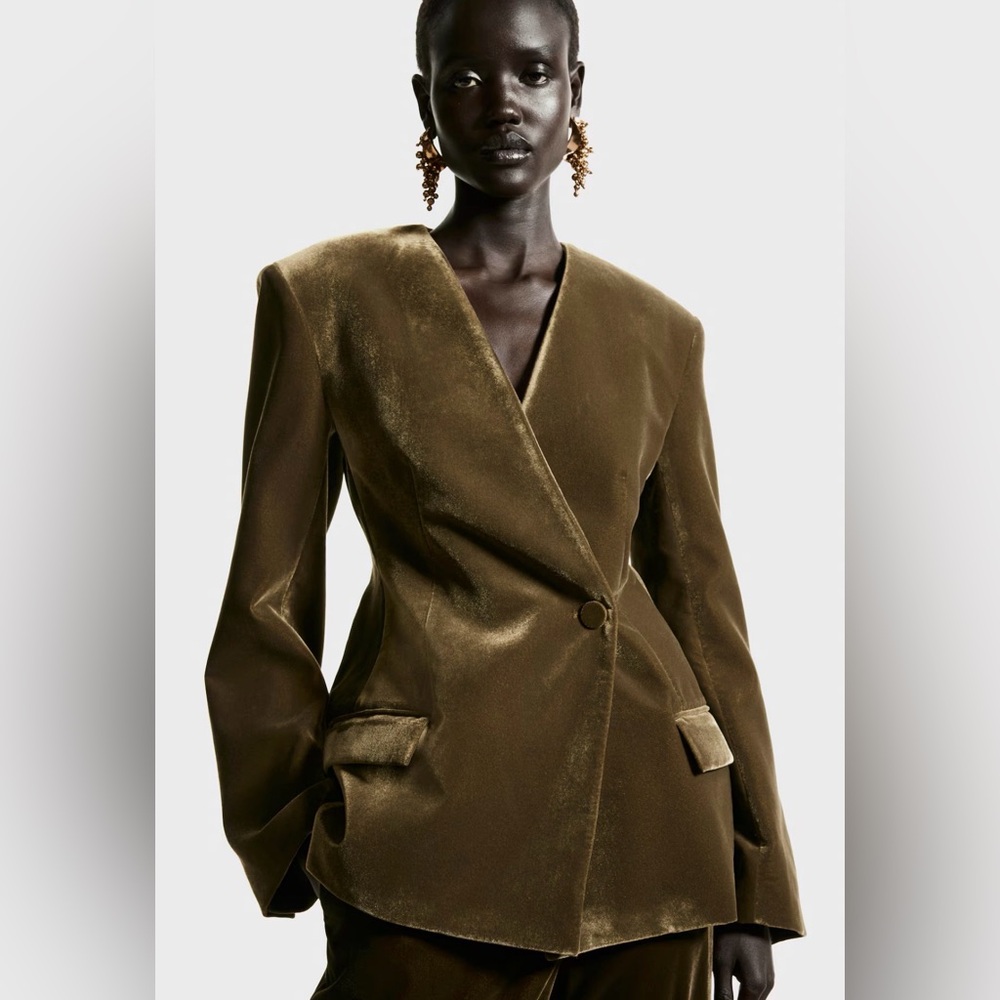 H&M Olive green Velvet Blazer jacket